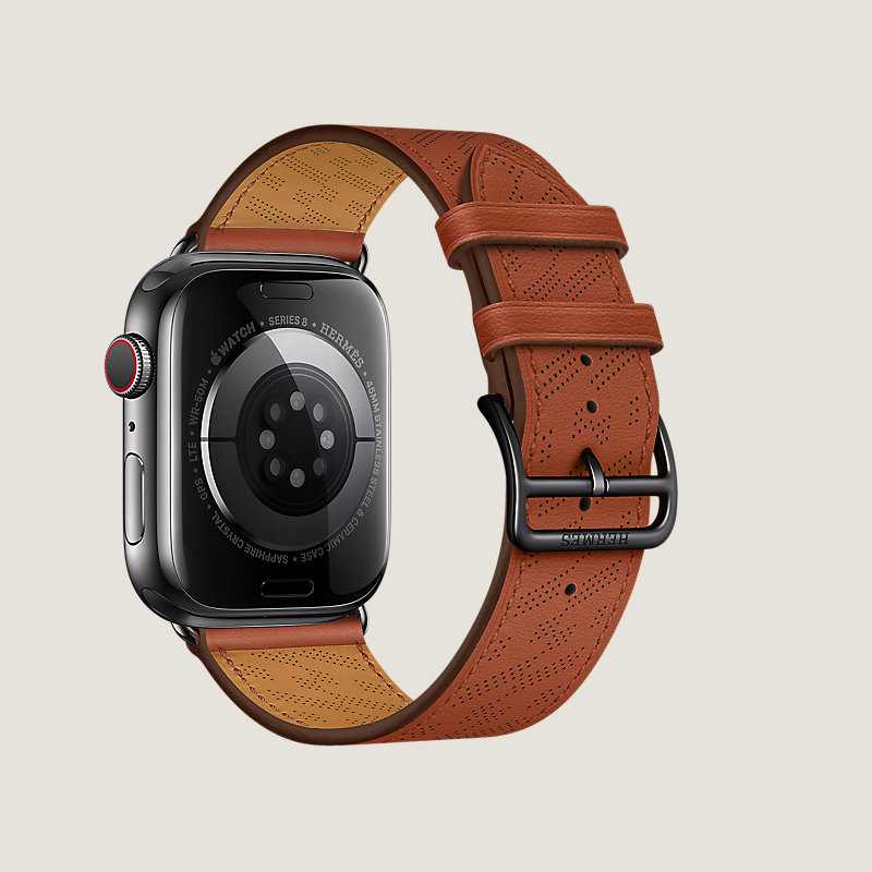 Boîtier Series 8 Noir Sidéral & Bracelet Apple Watch Hermès Simple Tour 45 mm H Diagonal