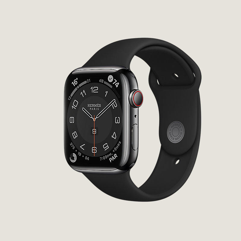 Boîtier Series 8 Noir Sidéral & Bracelet Apple Watch Hermès Simple Tour 45 mm H Diagonal