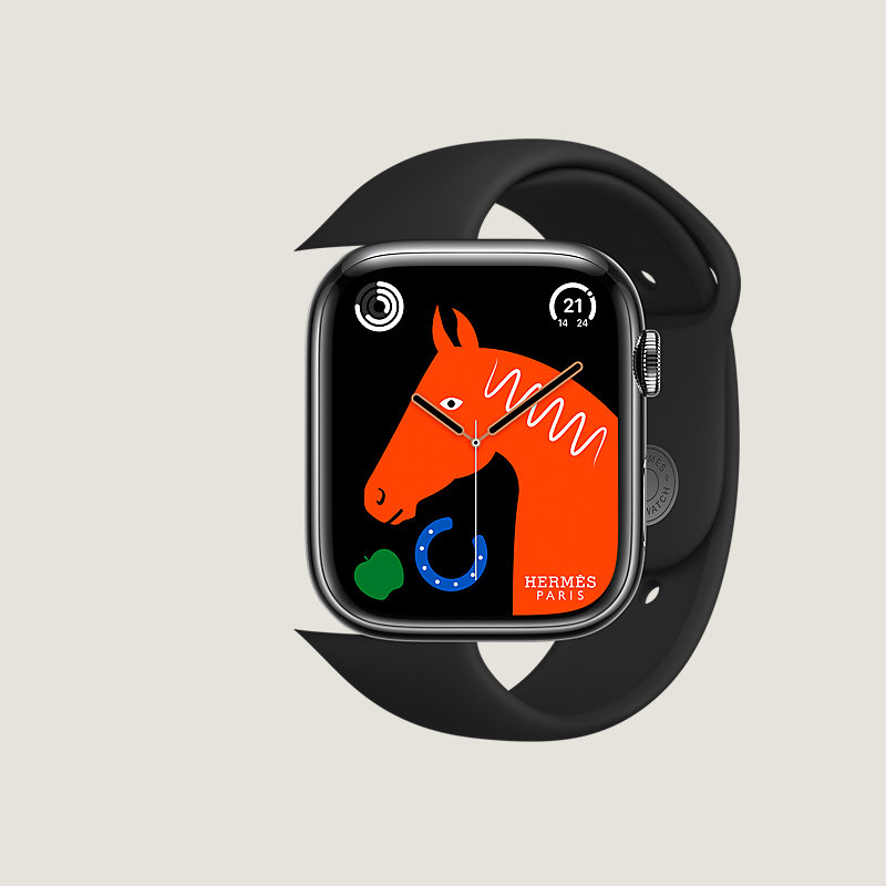 Boîtier Series 8 Noir Sidéral & Bracelet Apple Watch Hermès Simple Tour 45&nbsp;mm Jumping