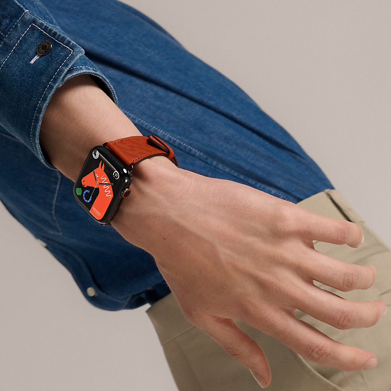 Boîtier Series 9 Noir Sidéral & Bracelet Apple Watch Hermès Simple Tour 45  mm H Diagonal