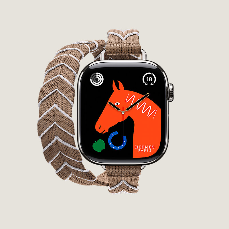 Boîtier Series&nbsp;11 & Bracelet Apple Watch Hermès Double Tour 42&nbsp;mm Bridon Liseré Attelage