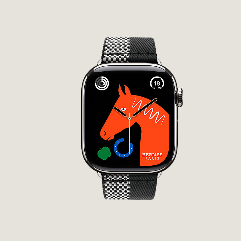Boîtier Series&nbsp;11 & Bracelet Apple Watch Hermès Simple Tour 42&nbsp;mm Toile H Double Jeu
