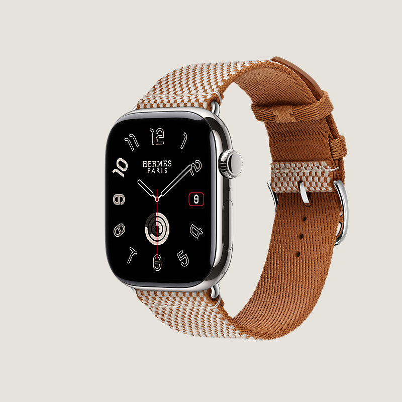 Boîtier Series&nbsp;11 & Bracelet Apple Watch Hermès Simple Tour 46&nbsp;mm Toile H