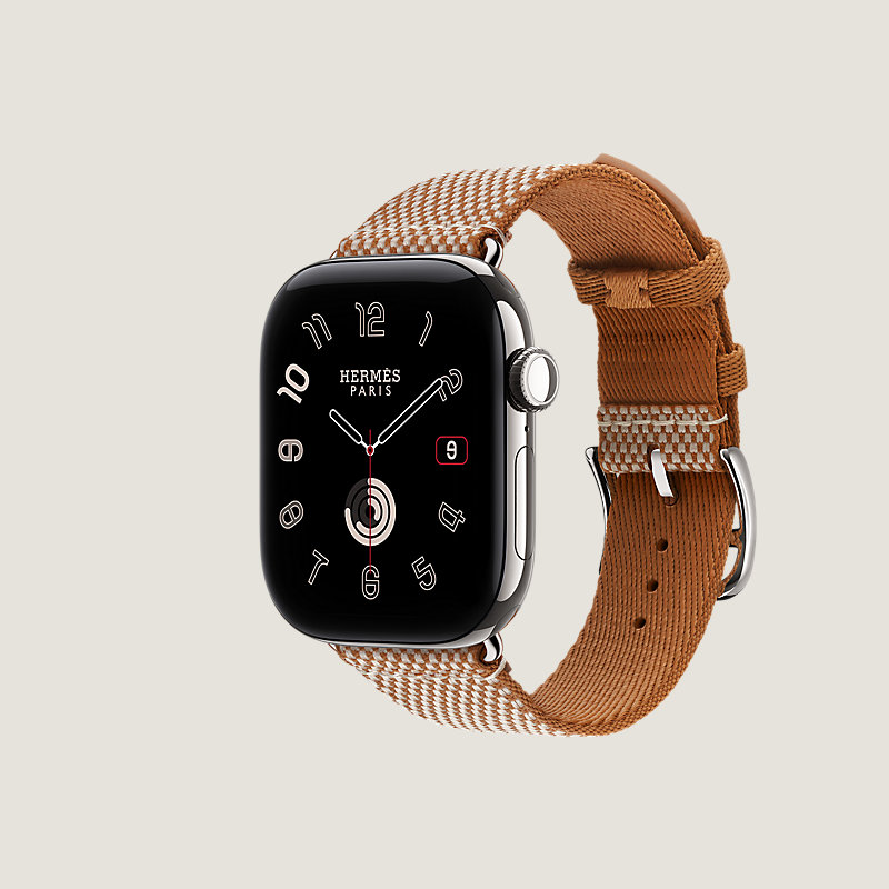 Boîtier Series&nbsp;12 & Bracelet Apple Watch Hermès Simple Tour 42&nbsp;mm Toile H, Vue: vue de côté, vue 3 sur 3