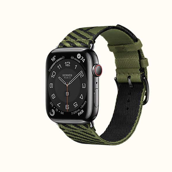 Boîtier Series 7 Noir Sidéral \u0026 Bracelet Apple Watch Hermès Simple Tour 45  mm Jumping | Hermès France