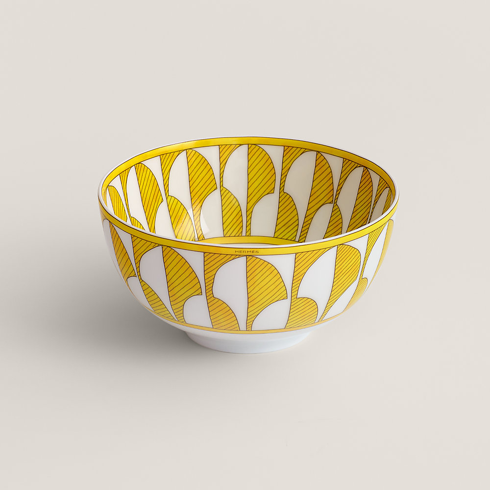 Bol Hermès Soleil D'Hermès – Assiette Profonde 16 Cm – Porcelaine Jaune Rayée – État S