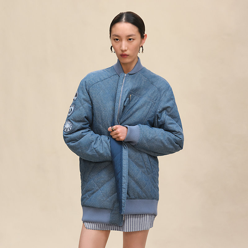 [MCM]★韓国人気★Lauretos denim jacquard Bomber jacket Medium Lauretos Monogram Denim Jacket Blue | MCM ®US