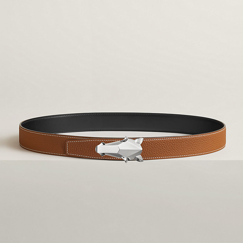 Ceinture HERMÈS PARIS Vintage En Cuir Marron - Boucle étrier Métal Doré - Taille S (81-89 Cm) - Occasion état Moyen