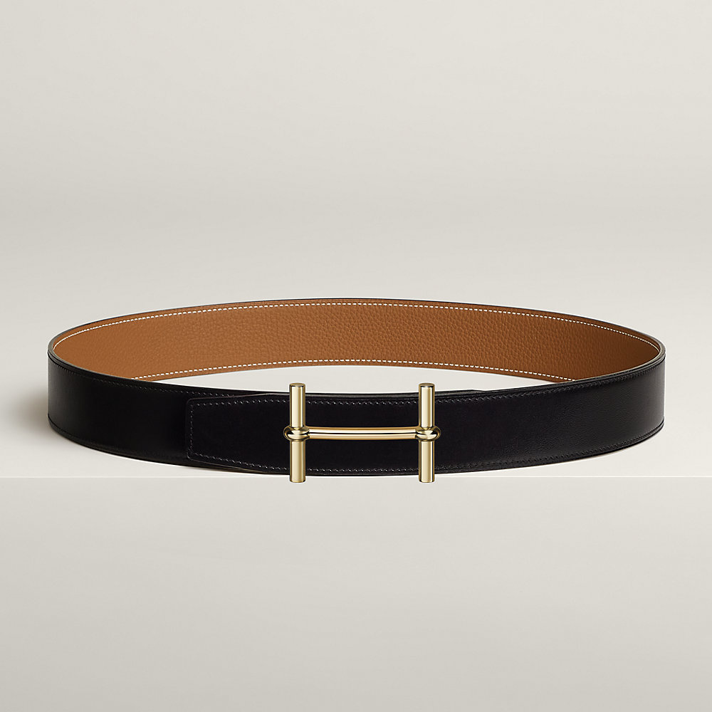 Ceinture HERMÈS Authentique En Cuir Noir - Boucle H Dorée - Taille 70 Cm - Occasion Très Bon état