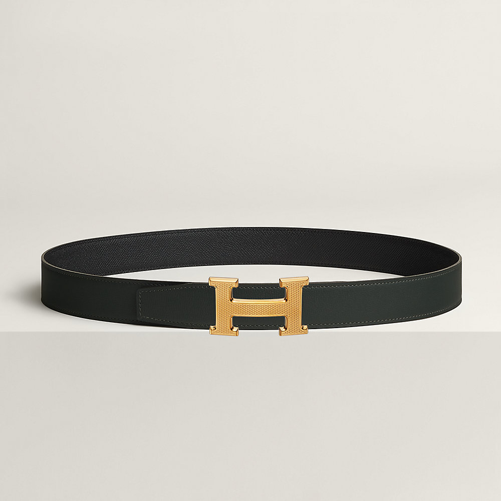Ceinture Reversible Hermès H En Cuir, Boucle Plaquée Or - Taille 85, 32mm De Large - Neuf Avec étiquettes