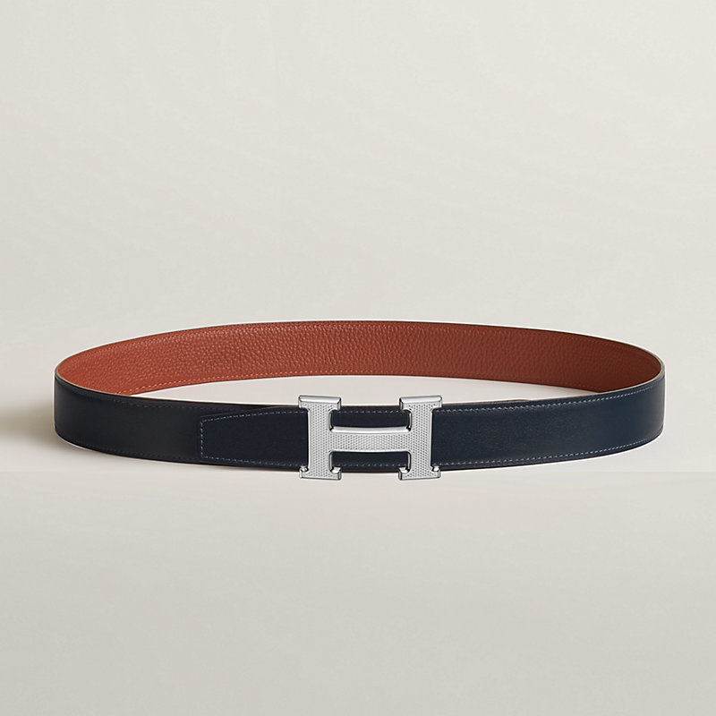 Boucle de ceinture H Guillochée & Cuir de ceinture réversible 32 mm