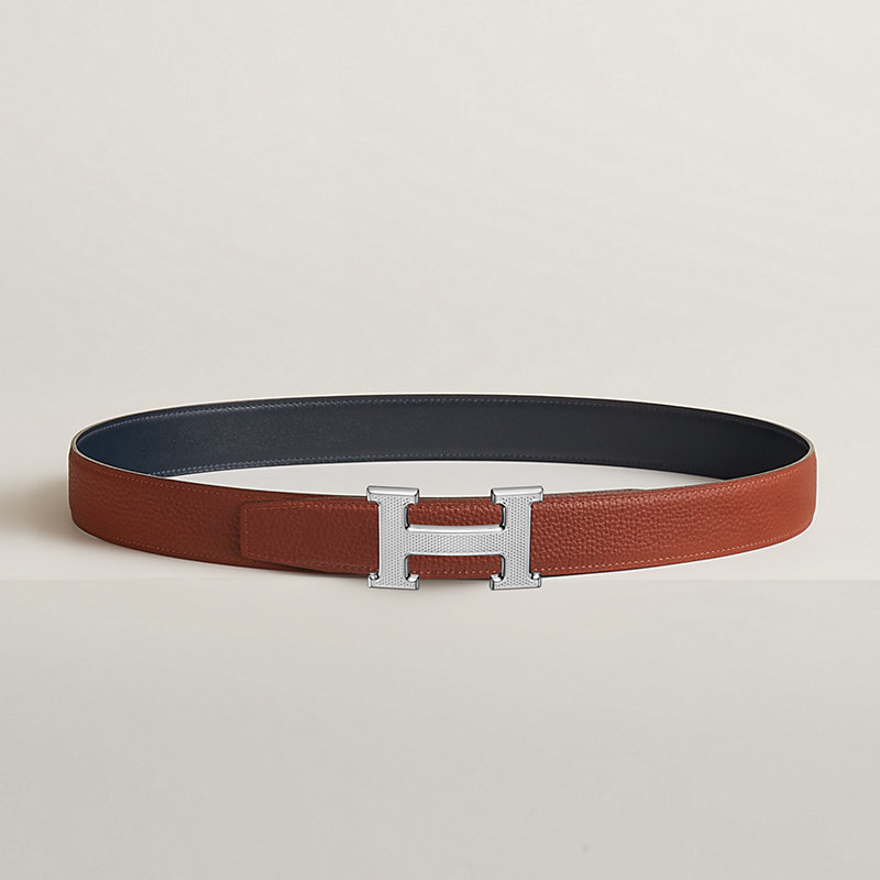 Boucle de ceinture H Guillochée & Cuir de ceinture réversible 32 mm