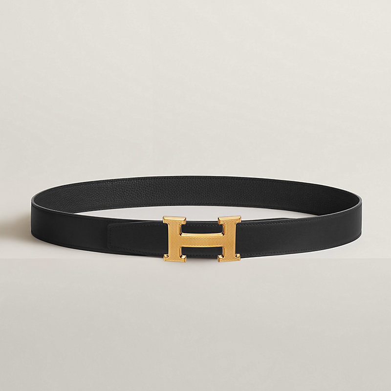 Boucle de ceinture H Guillochée & Cuir de ceinture réversible 32 mm