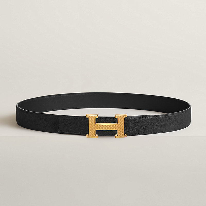 Boucle de ceinture H Guillochée & Cuir de ceinture réversible 32 mm