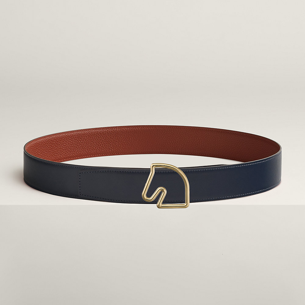 Ceinture HERMES Réversible Noir/marron - Boucle Cheval Vintage - Boîte Carf