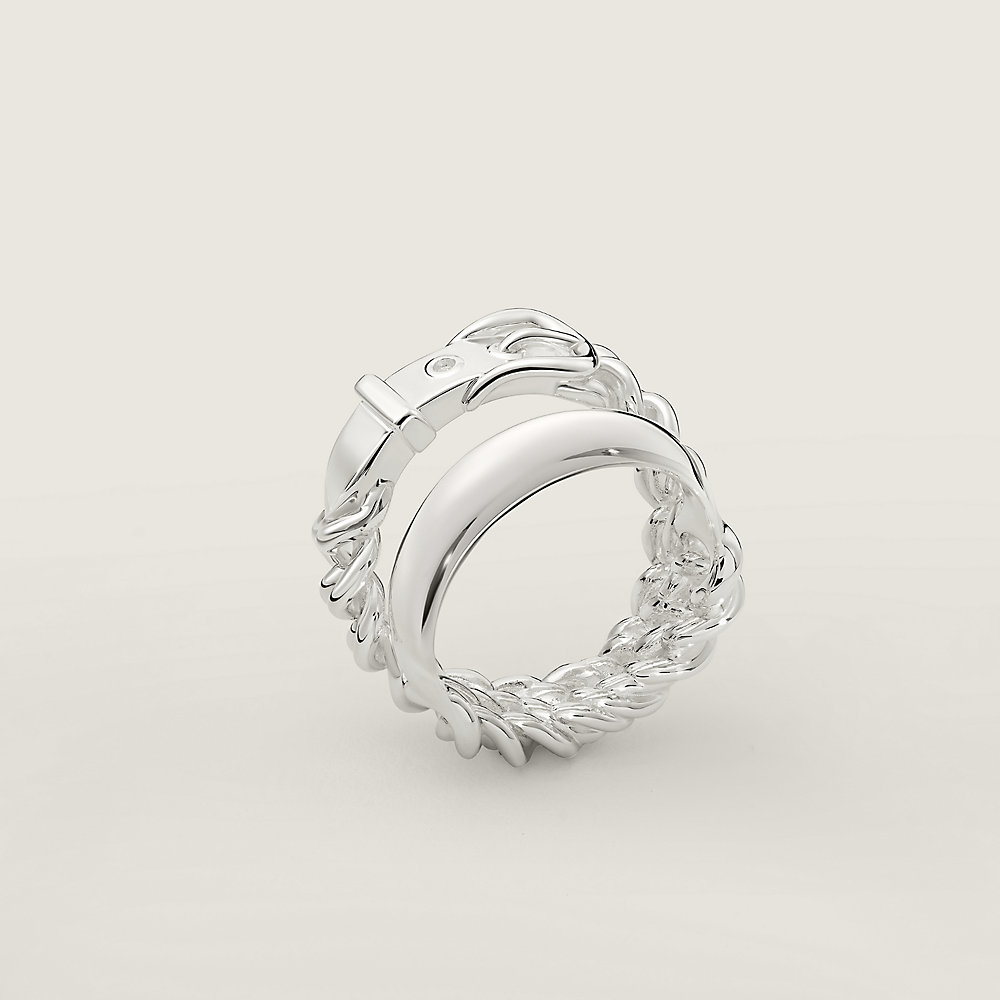 Boucle Sellier Inflexible ring, large model - Silver | Hermès USA