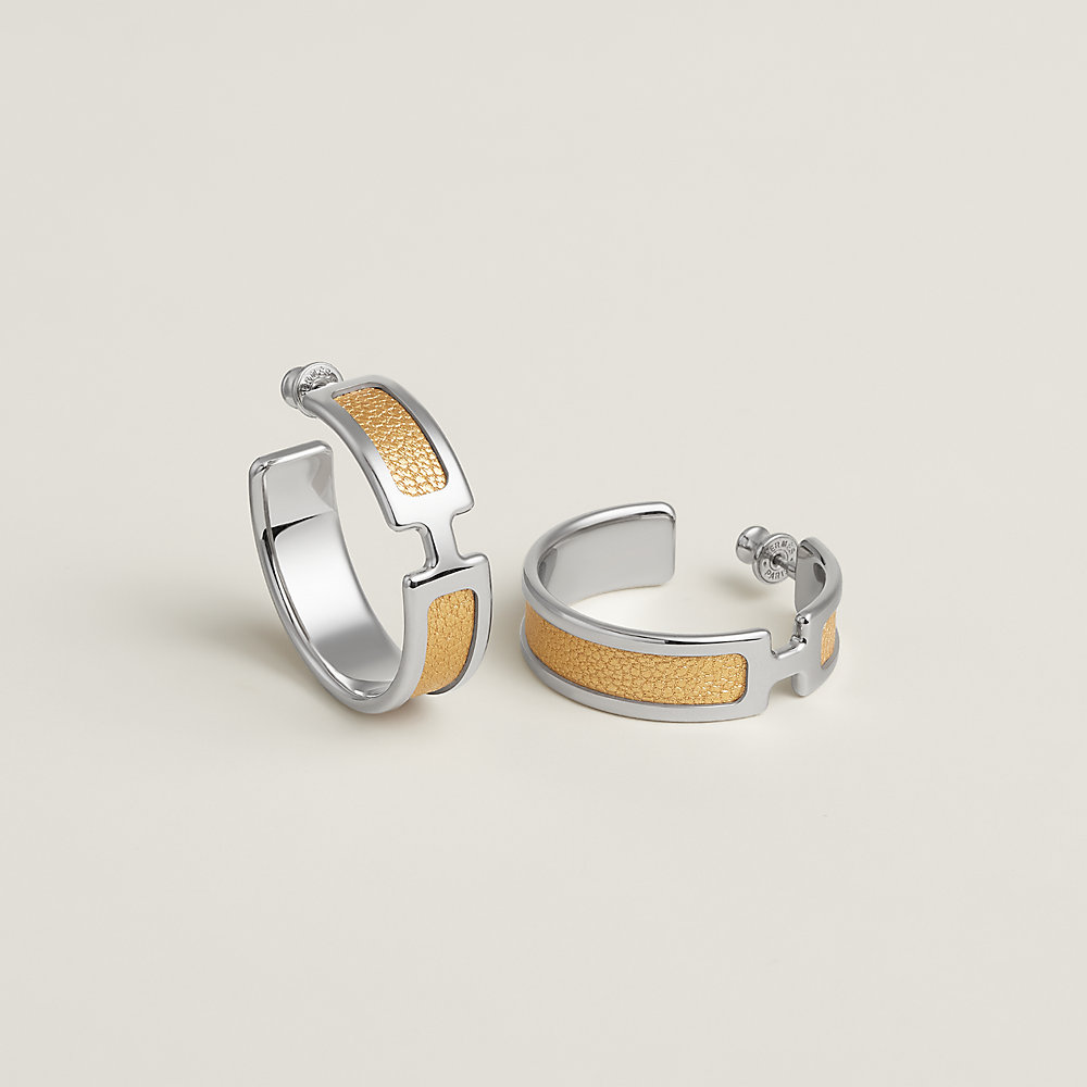 Boucles D'oreilles HERMÈS Olympe - Veau Epsom Marine, Finition Or - Neuves étiquetées