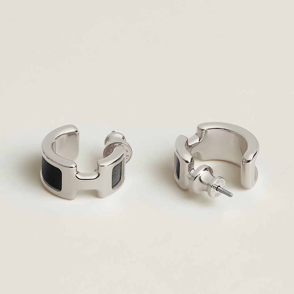 【エレガント】HERMES Boucles d'oreilles Olympe, petit ピアス HERMES∽Boucles d'oreilles Olympeオランプ ピアス 黒-パリ速達
