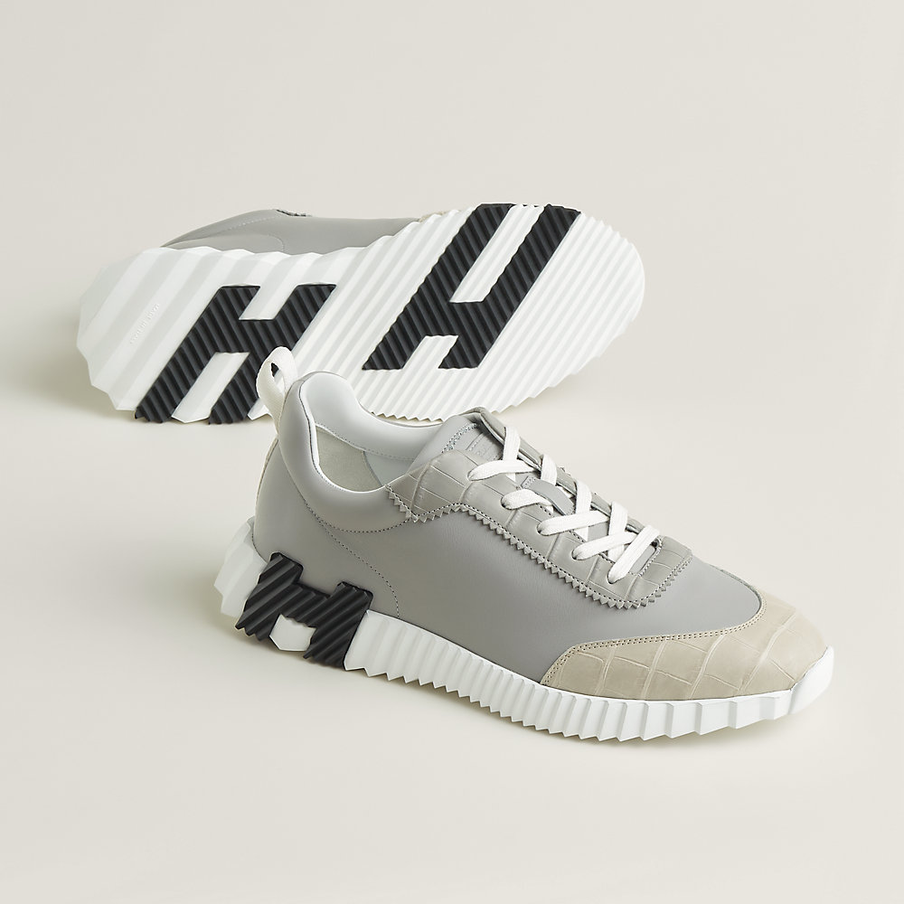 メンズ新色！！ *HERMES* Bouncing 軽量スニーカー ダークカーキ Hermès Bouncing Satin Knit and Suede Goatskin Sneakers
