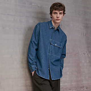 【斜め胸ポケットがかっこいい】HERMES テディスウェット ウール boxy-fit-shirt-with-maxi-
