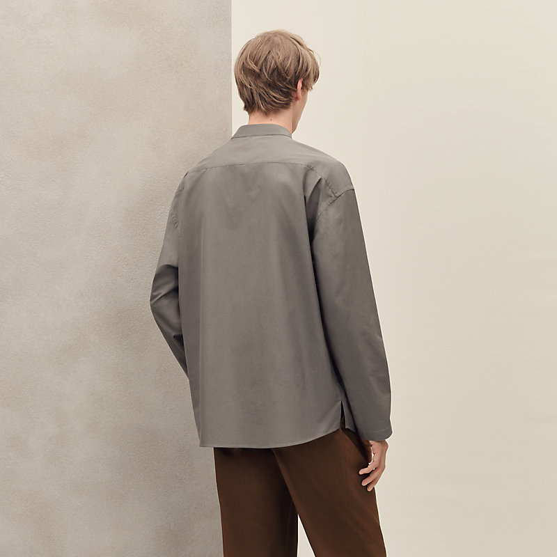 Boxy fit shirt with vareuse collar | Hermès Australia