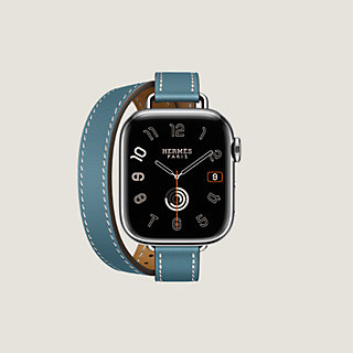 Bracelet Apple Watch Hermès Double Tour 41 mm Attelage - Bleu