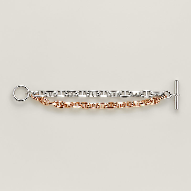 Bracelet Chaîne d'ancre, 2 chaînes or rose et argent