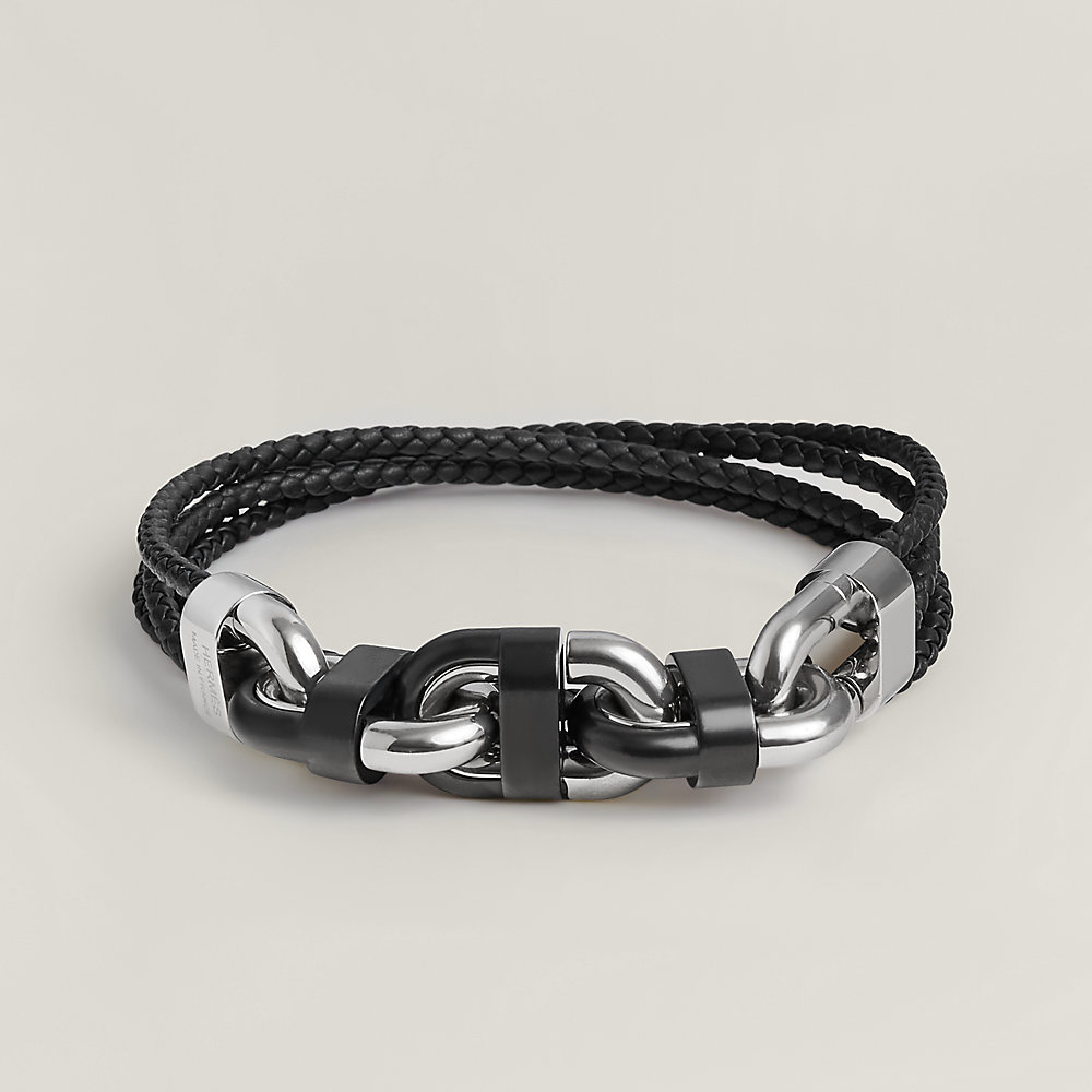 Bracelet Vintage Double Face Or Et Pierre Noire - Modèle 2243, Maillon, Très Bon état