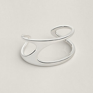 Bracelet Jonc Rigide Style Marin, Avec Breloque D'ancre Et Chaîne En Acier Argenté - Taille S, M, L Au Choix