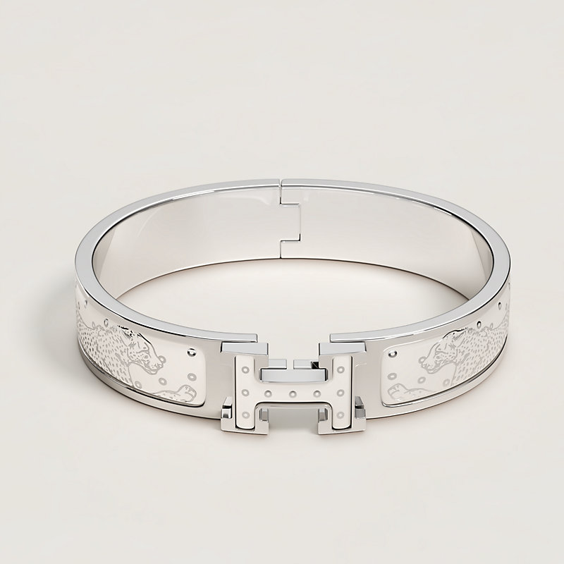 Brazalete Clic H Guépards - Blanco | Hermès España