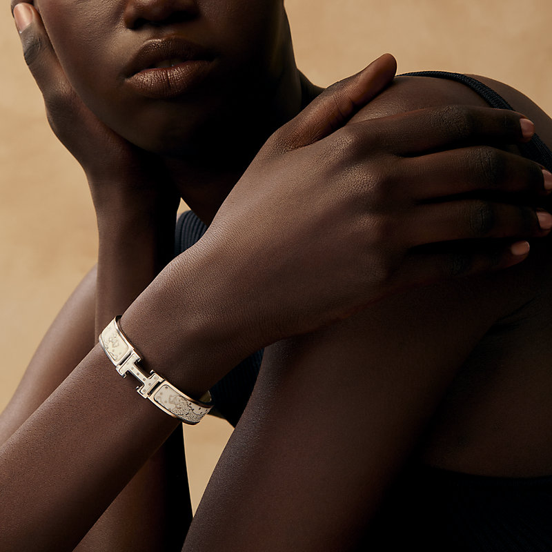 Brazalete Clic H Guépards - Blanco | Hermès España