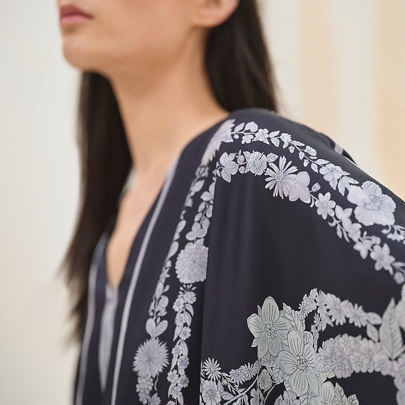 HERMES \"Bride de Gala en Fleurs\" belted tunic ★関税込 Bride de Gala en Fleurs