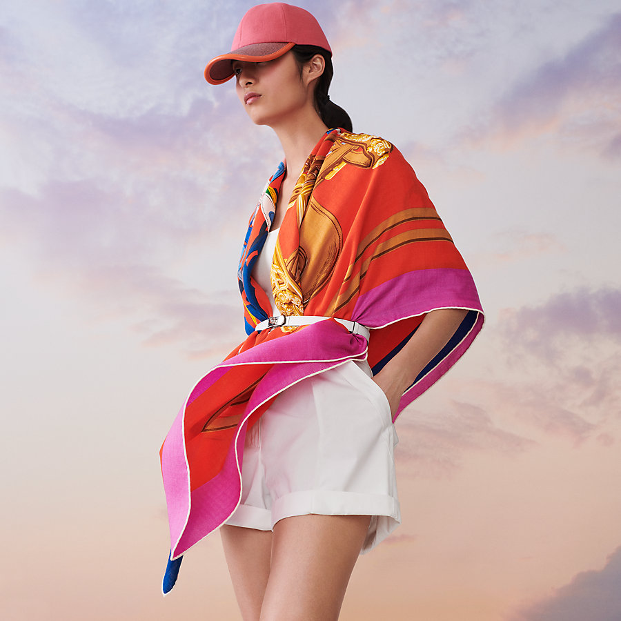 HERMES エルメス 皺くちゃ スカーフ トゥイリー スカーフ レッド系  