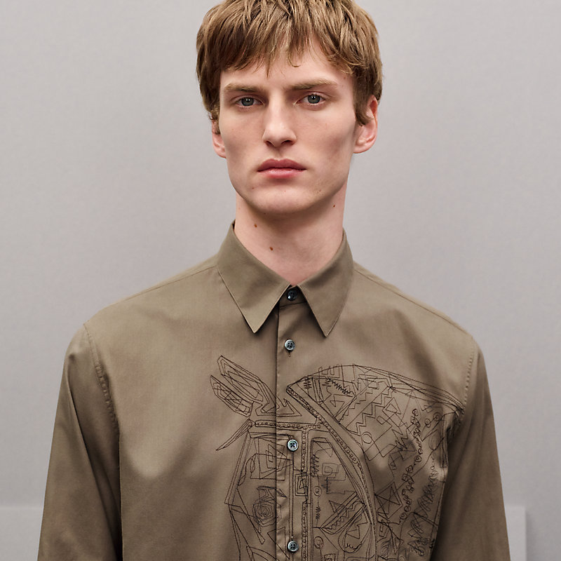 "Broderie cheval" straight cut shirt with Louis collar