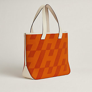 Hermes Cabas H en Biais 27 2way Shoulder Tote Bag Canvas Veau Swift Feu  Orange