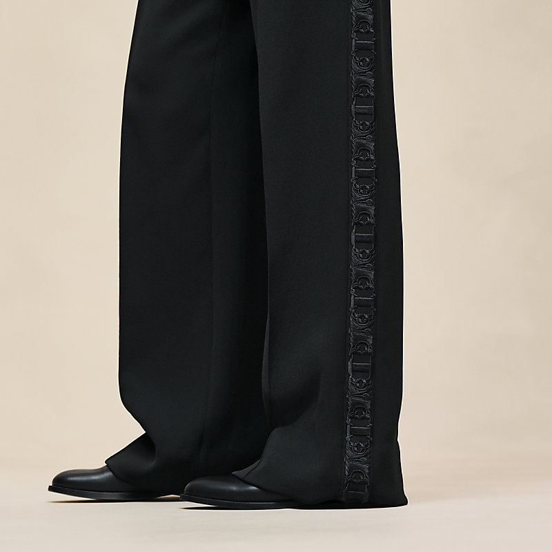 Calça tuxedo de cintura alta bordada