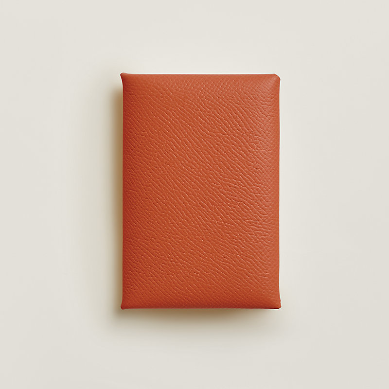 Hermes Calvi Card Holder Epsom Leather Gold Hardware In Red