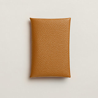 Hermes Calvi card holder Mysore leather in Caramel