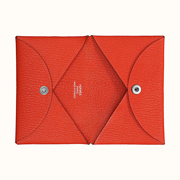 HERMES Calvi Plain Leather Folding Wallet Card Holders