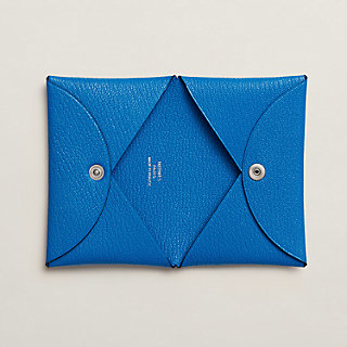 Hermes Calvi Pouch MM Vert Amande/ Bleu indigo, 名牌, 手袋及銀包