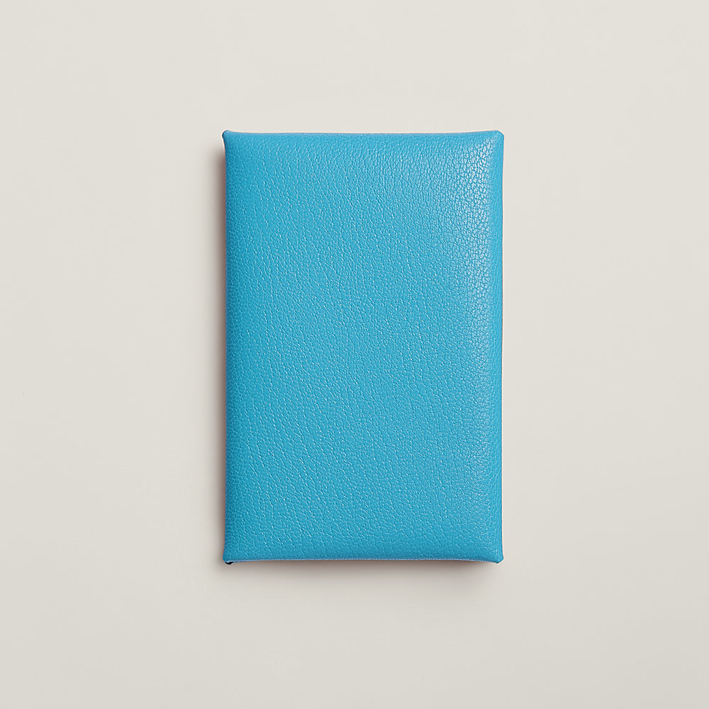 Hermes Blue Hydra Epsom Leather Calvi Duo Compact Card Holder