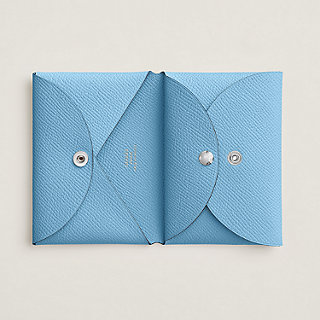 Hermes Blue Hydra Epsom Leather Calvi Duo Compact Card Holder