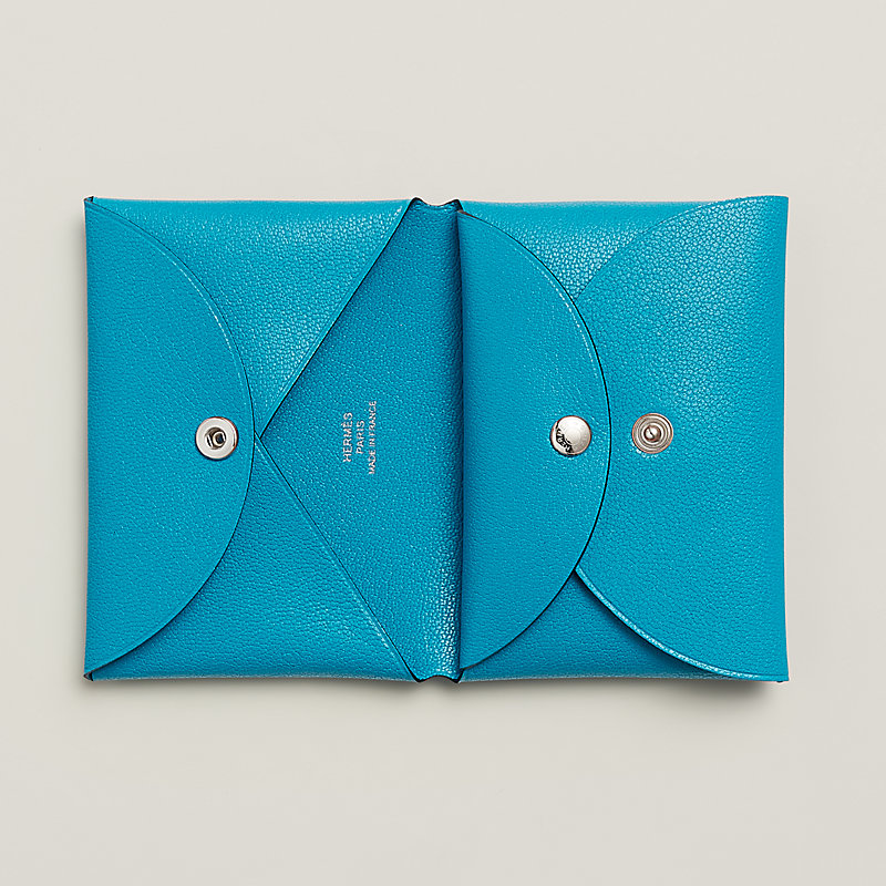 Hermes Calvi Duo 卡片夾/零錢包( 深藍Deep Blue x 山羊皮Mysore