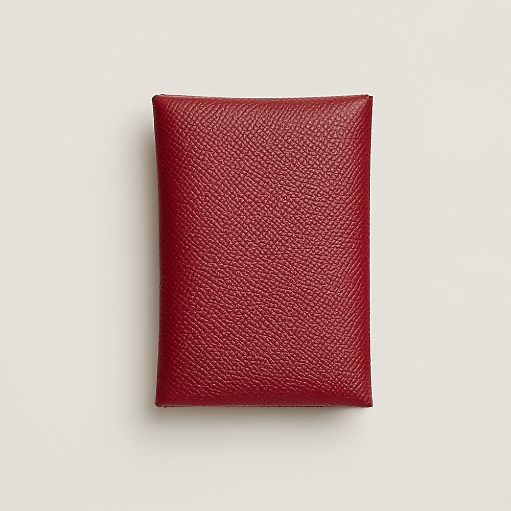 Hermes Calvi Duo Card Holder in Bi Color (Rouge Grenat + Mauve Sylvestre)  Epsom Leather
