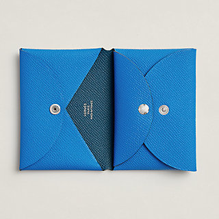 Calvi Duo Compact verso card holder - Blue | Hermès Thailand