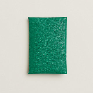 Calvi verso card holder - Green | Hermès Canada