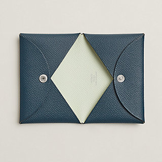 Calvi verso card holder - Blue | Hermès Saudi Arabia