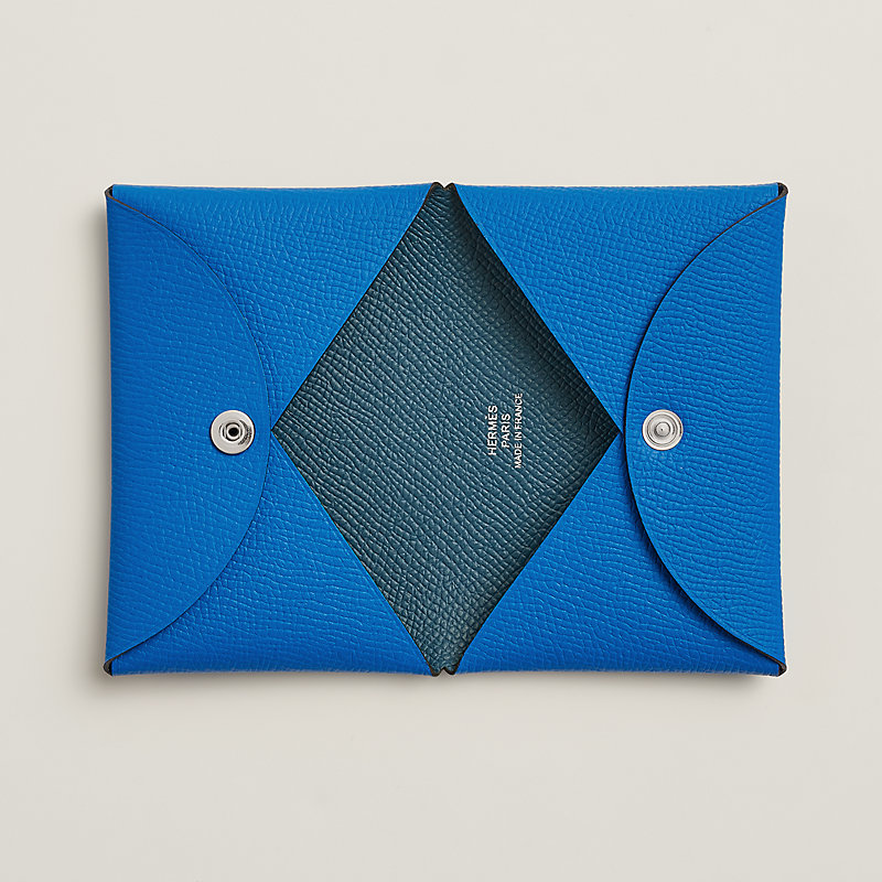 Calvi verso card holder - Blue | Hermès Australia
