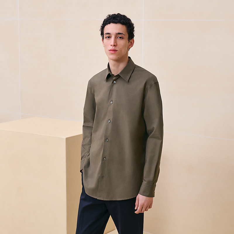 Camicia taglio sportivo con patta in pelle Hermes Italia