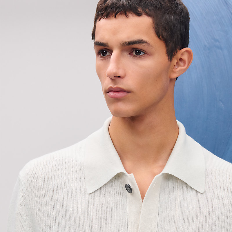 Camisa polo com mangas curtas "Rayures plongées" em cashmere